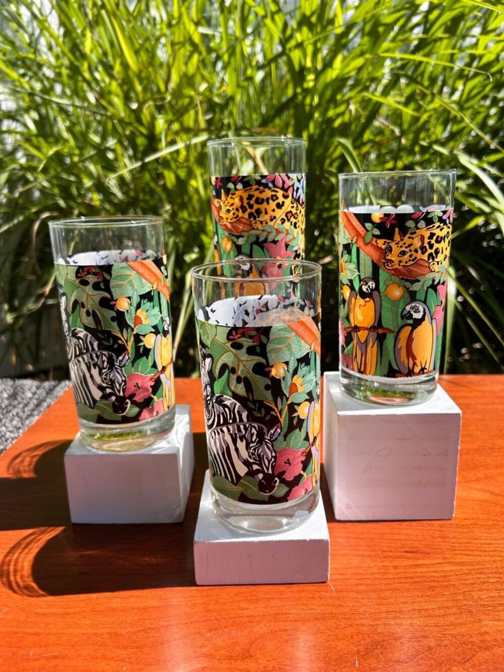 Vintage Panache Safari Jungle Glass Tumblers.